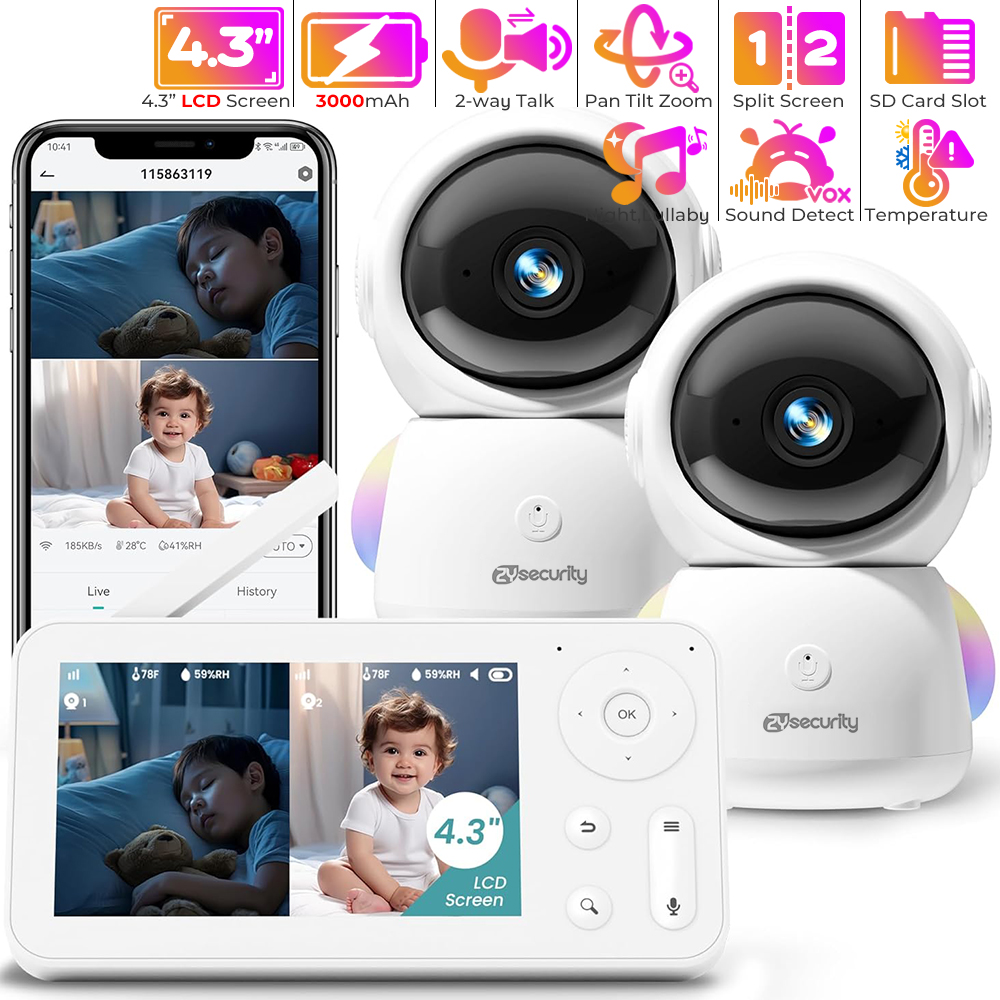2K Baby Monitor with 2 Cameras - Audio Music Light 评论和价格